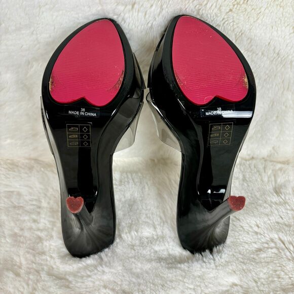 ALDO Black Open Toe High Heel Sandals Smokey Clear Toe Straps Size 7.5 (38)120 - Picture 5 of 5